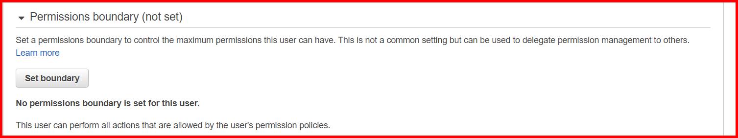 Picture showing the permission boundary section of the user module